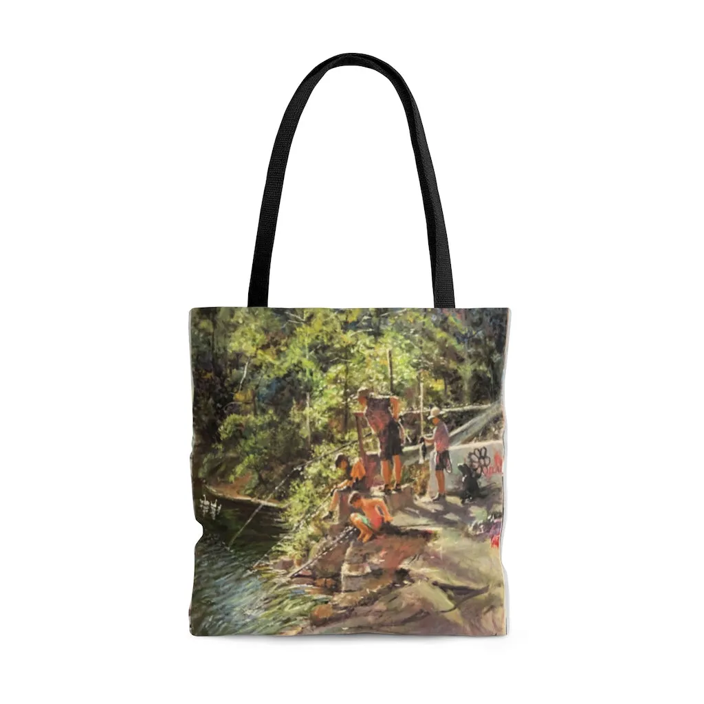 Artichoke Fishing by Richard Burke Jones - AOP Tote Bag. Fishing for Memories!