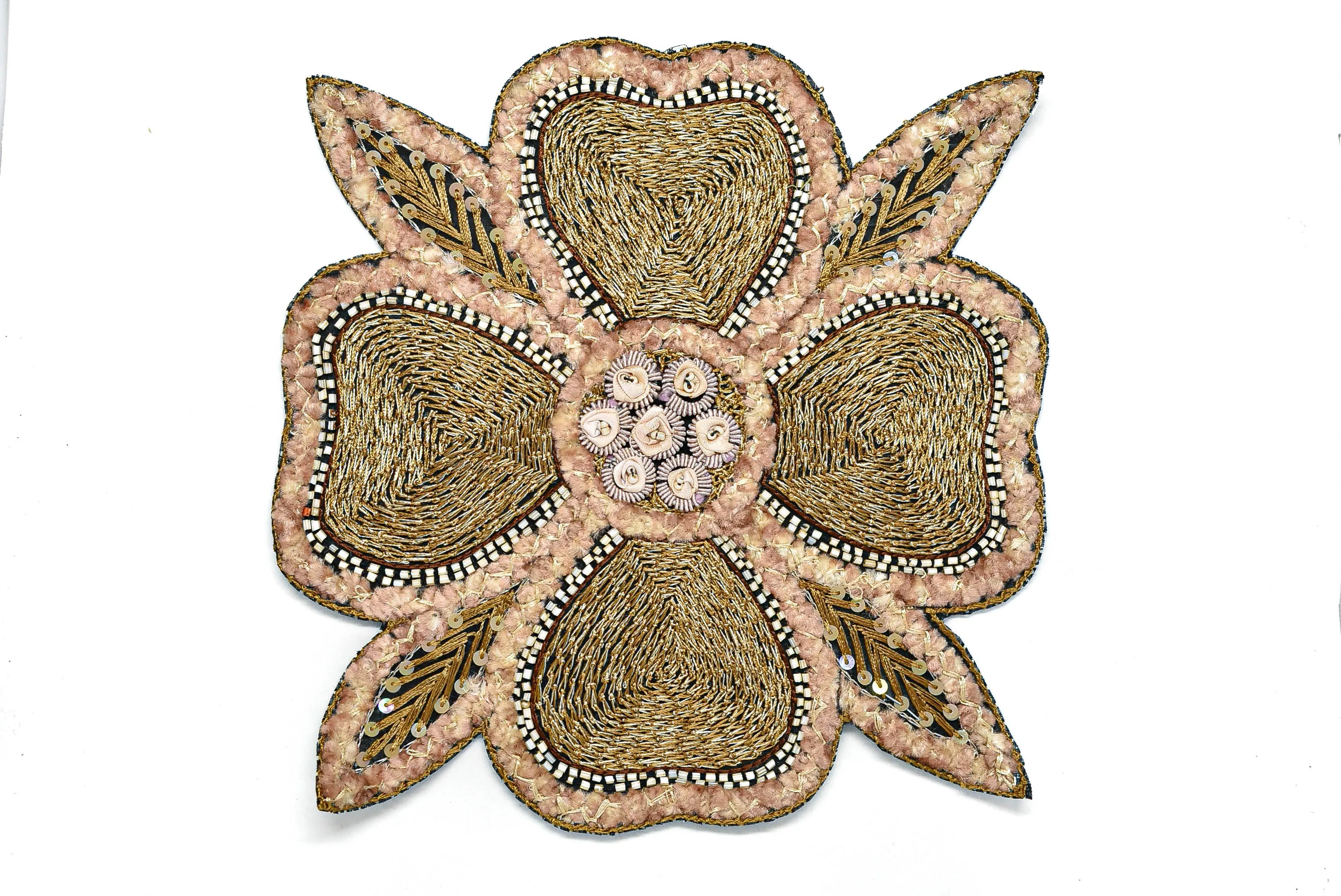 Beaded Floral Sew on Applique | Indian Floral Applique | Large Sew on Applique 8" x 8" - 1 Piece