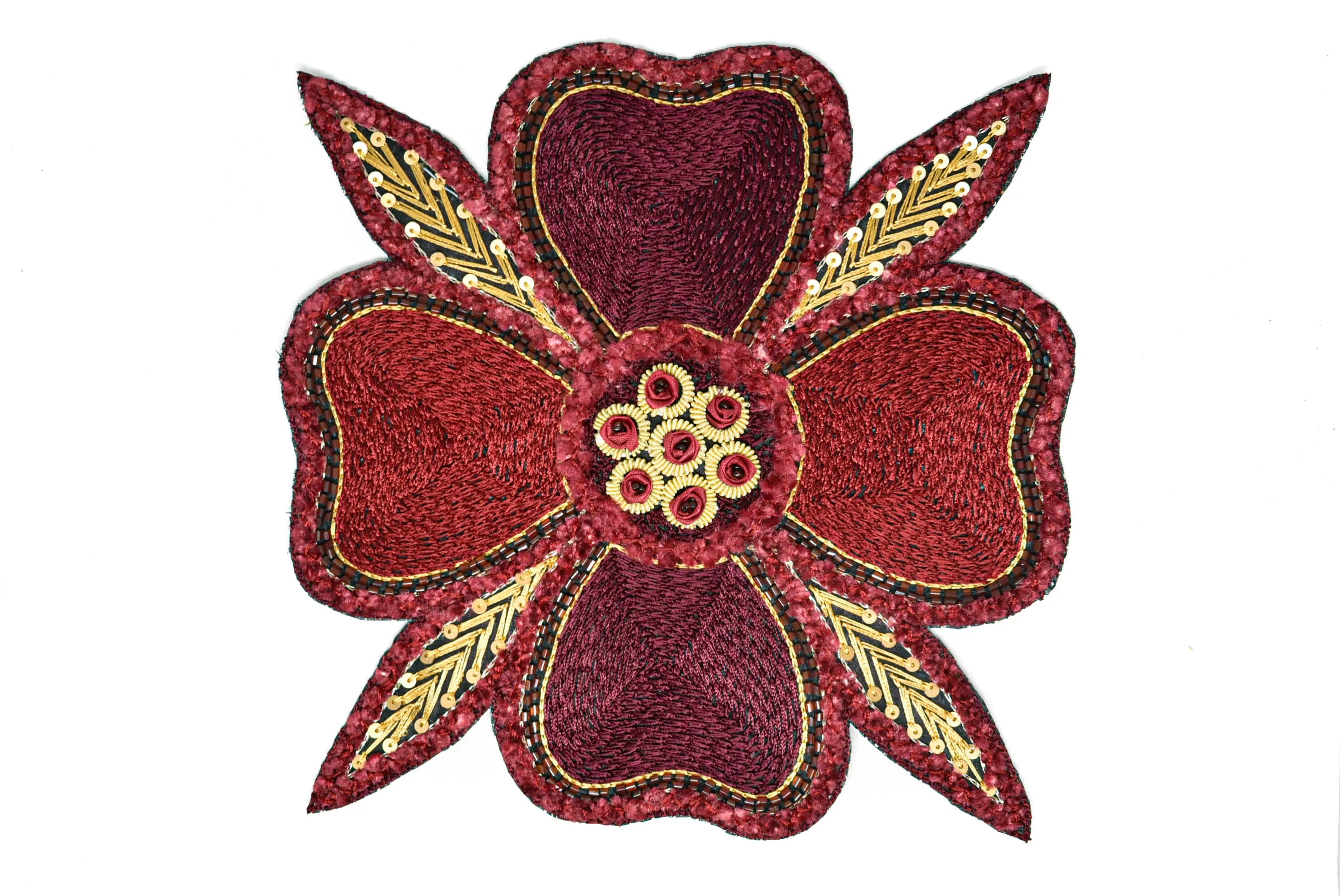 Beaded Floral Sew on Applique | Indian Floral Applique | Large Sew on Applique 8" x 8" - 1 Piece