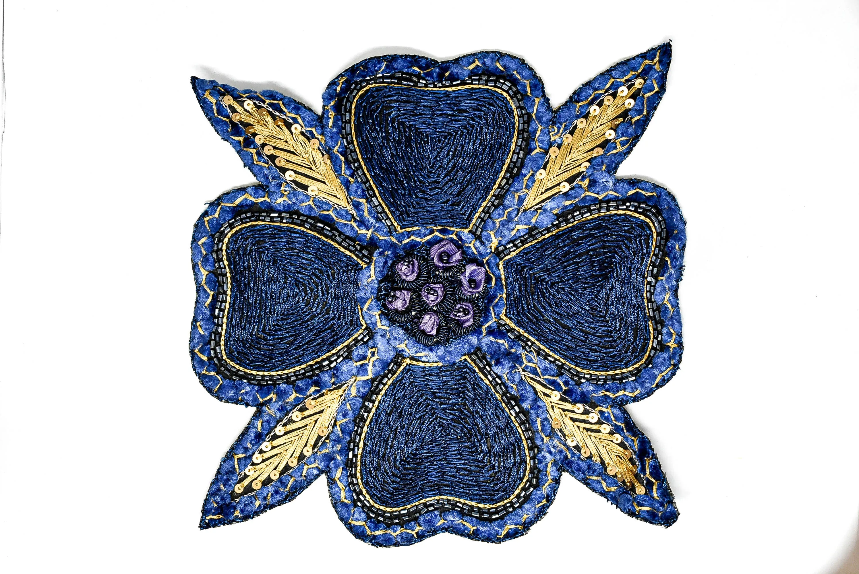 Beaded Floral Sew on Applique | Indian Floral Applique | Large Sew on Applique 8" x 8" - 1 Piece