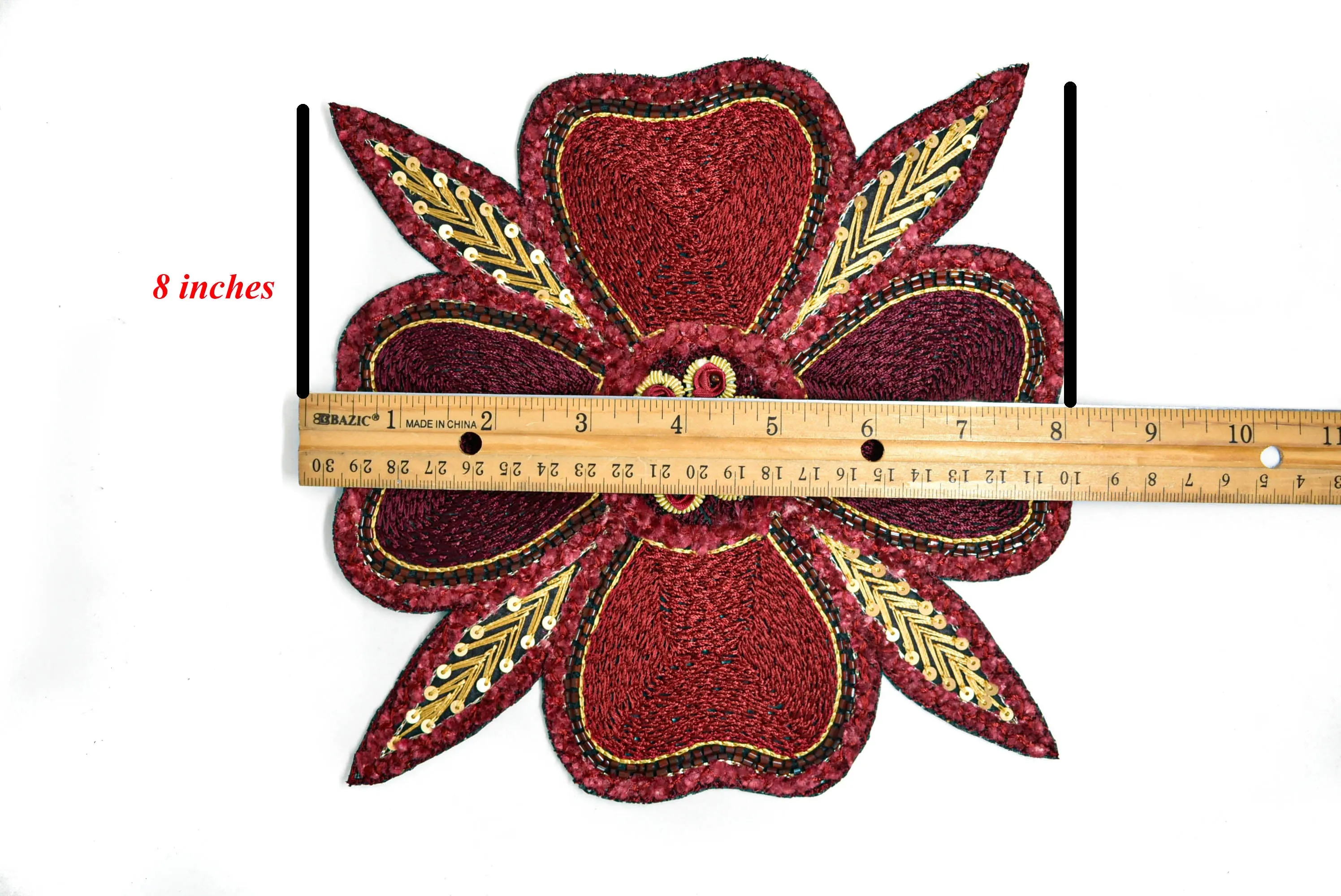 Beaded Floral Sew on Applique | Indian Floral Applique | Large Sew on Applique 8" x 8" - 1 Piece