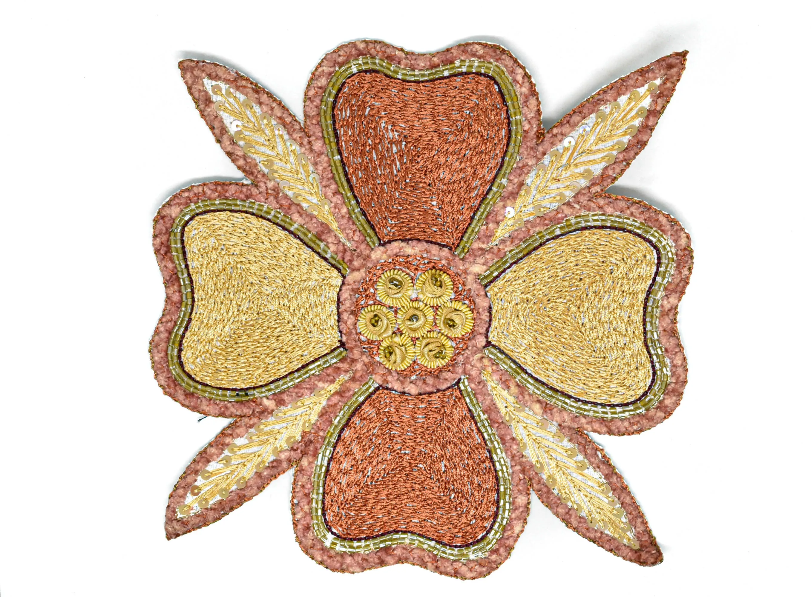 Beaded Floral Sew on Applique | Indian Floral Applique | Large Sew on Applique 8" x 8" - 1 Piece