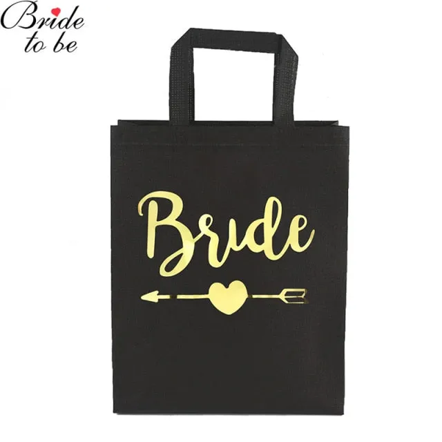 Black and Gold Team Bride-Squad Bags-Bridal Party Totes- Wedding-Shower Gifts