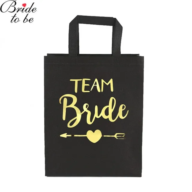 Black and Gold Team Bride-Squad Bags-Bridal Party Totes- Wedding-Shower Gifts