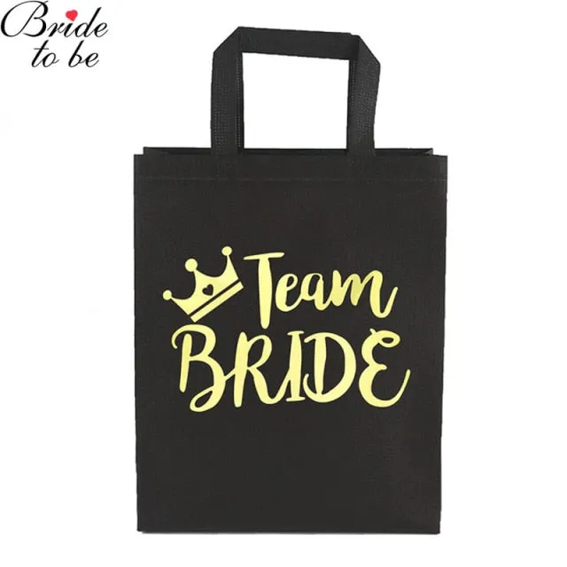 Black and Gold Team Bride-Squad Bags-Bridal Party Totes- Wedding-Shower Gifts