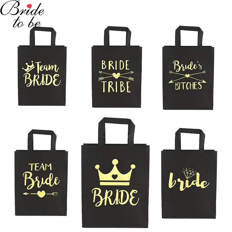 Black and Gold Team Bride-Squad Bags-Bridal Party Totes- Wedding-Shower Gifts