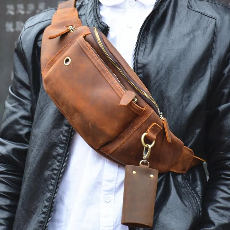 Black Brown MENS LEATHER FANNY PACK FOR MEN BUMBAG Vintage WAIST BAGS