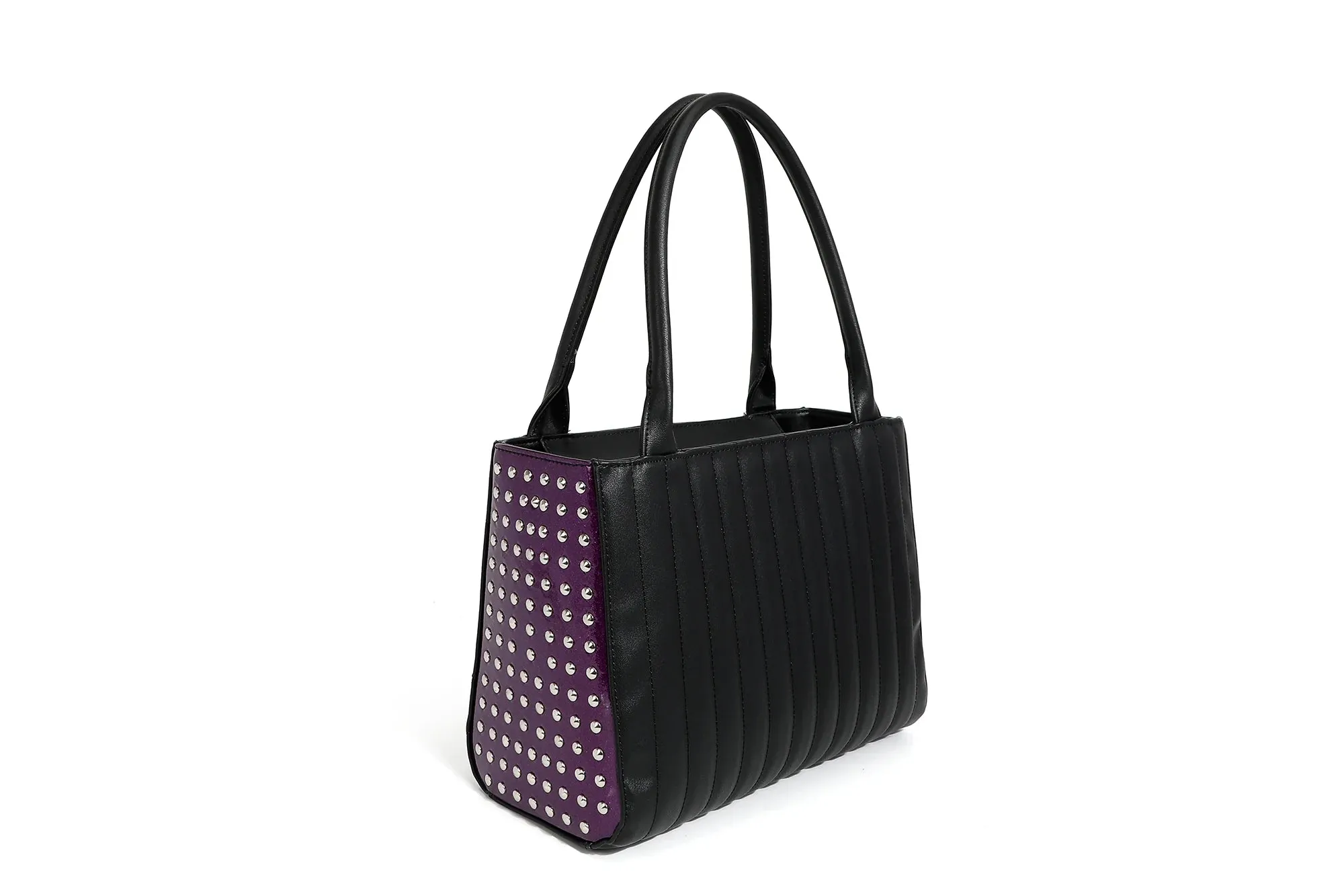 Black Matte with Purple Sparkle Spider Web Medium Tote