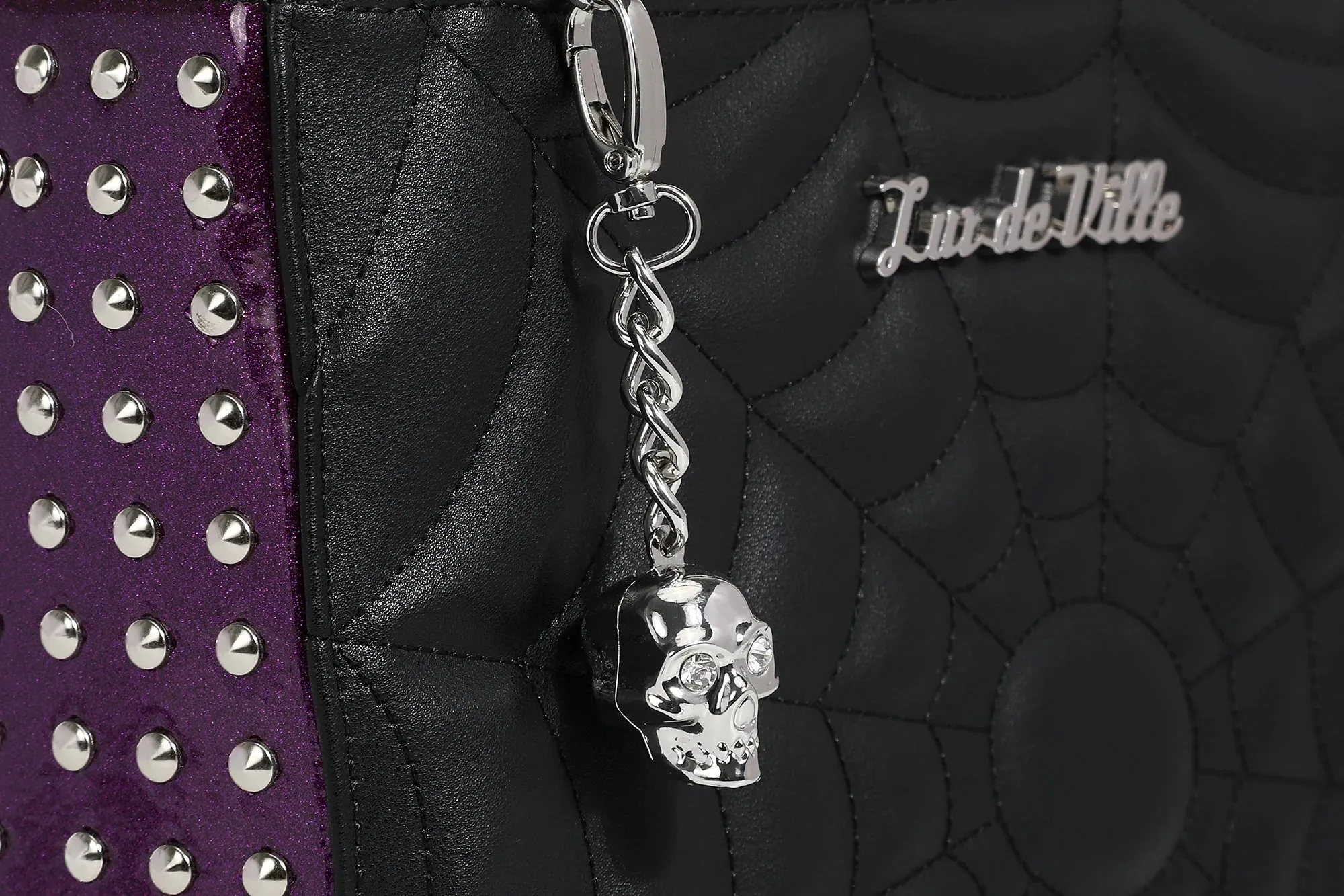 Black Matte with Purple Sparkle Spider Web Medium Tote