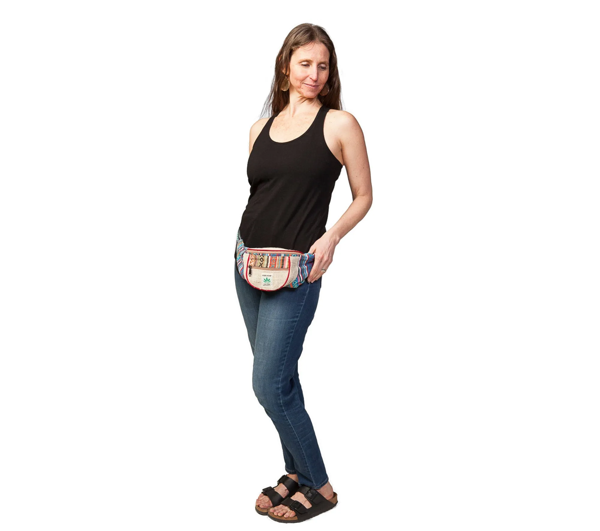 Boho Fanny Pack, Hemp/Cotton Blend, Multi-Color Design, Front Pocket