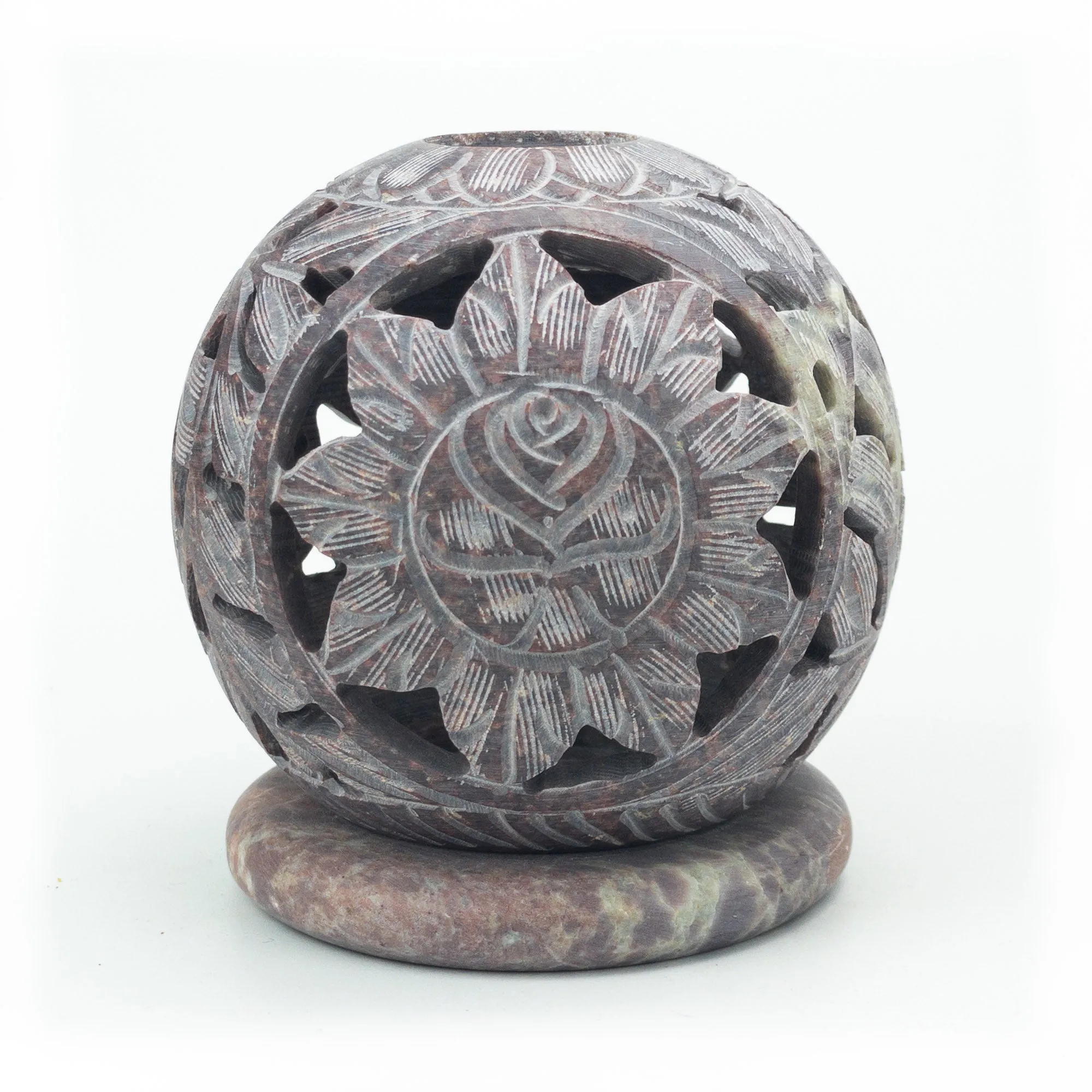 Carved Soapstone Candle Ball 3.5" (A)