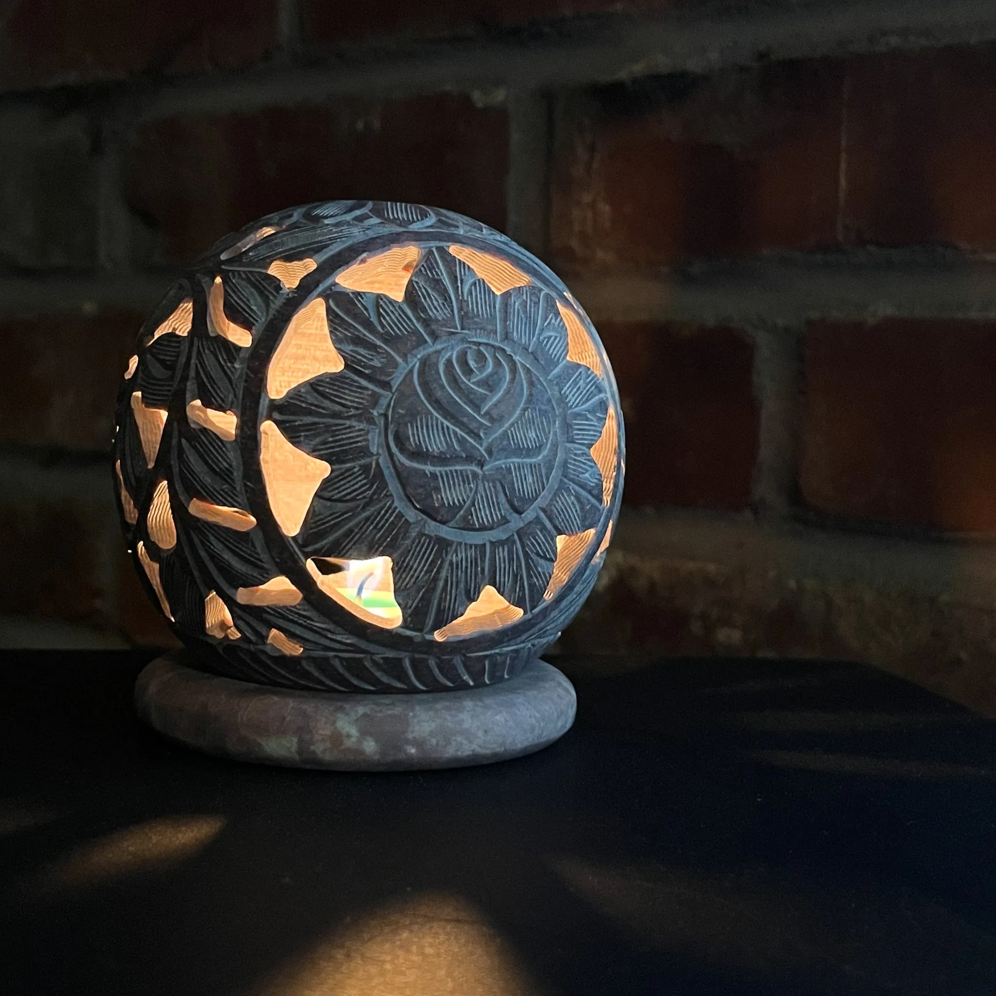 Carved Soapstone Candle Ball 3.5" (A)