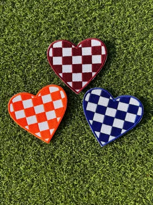 Checkered Game Day Heart Iron On Patches