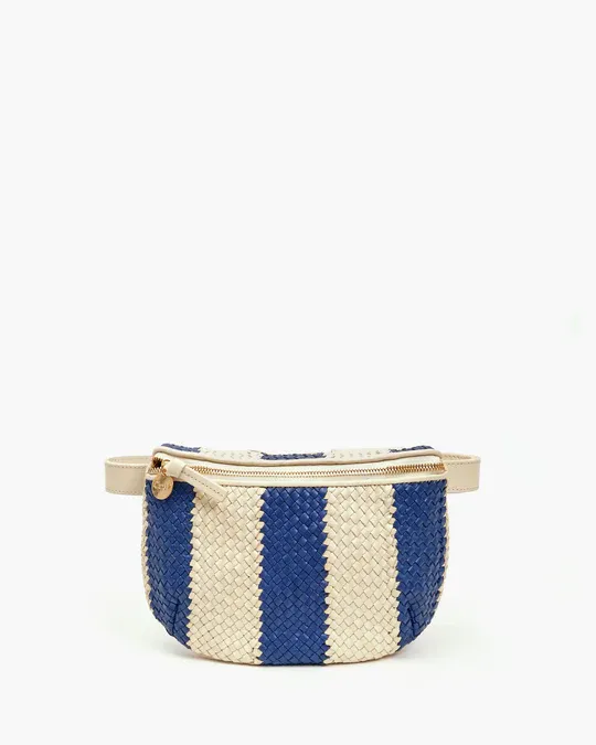 Clare V - Fanny Pack in Indigo & Cream Woven Racing Stripes