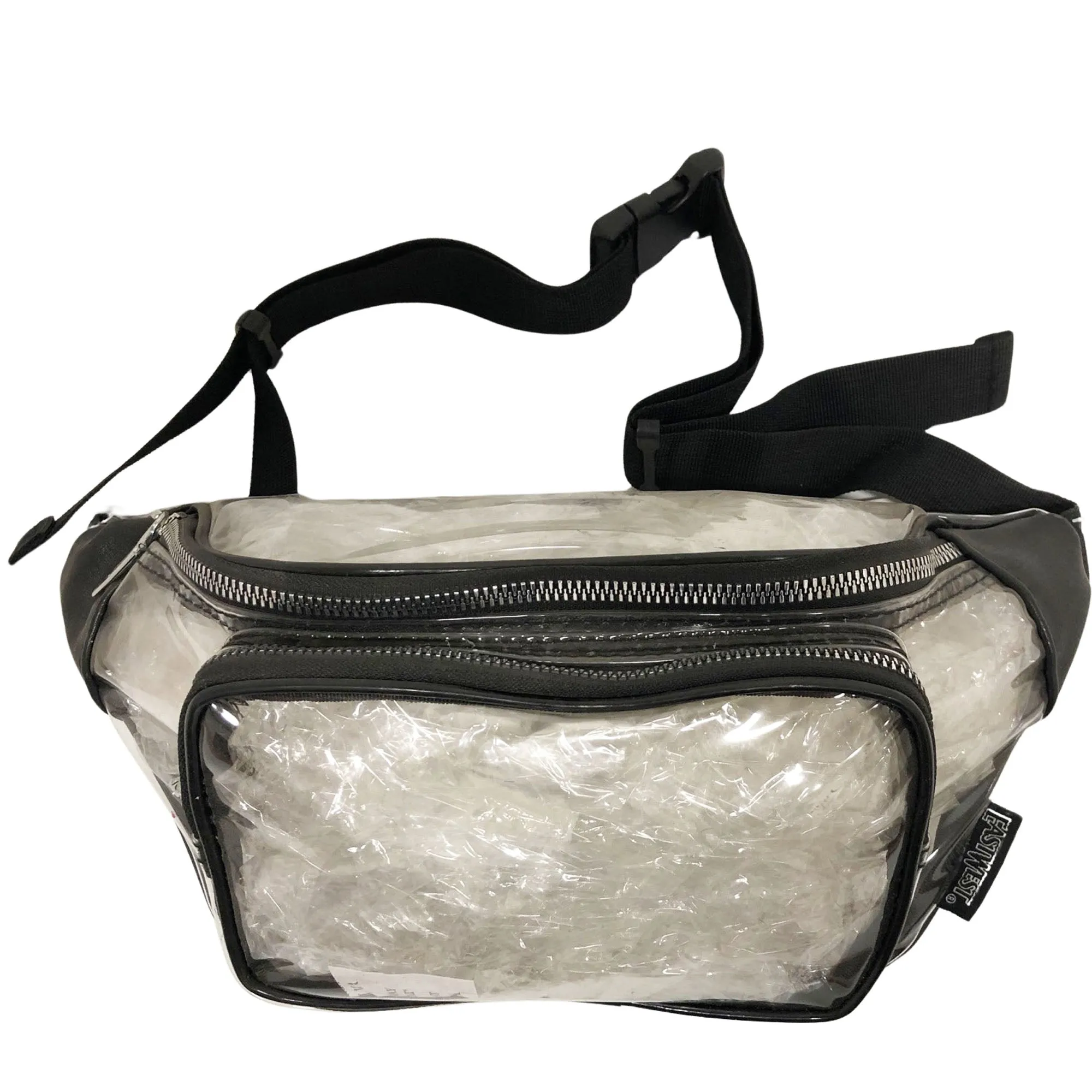 CLEARANCE CLEAR FANNY PACKS (CASE OF 24 - $2.50 / PIECE) - Adults Wholesale Clear Fanny Bags in Black SKU: F107-BLACK-24