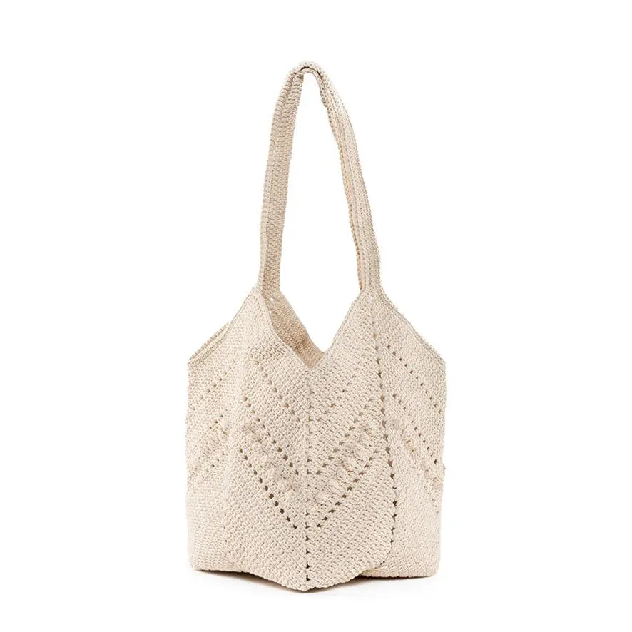 Daniela Knotted Crochet Shoulder Tote Natural