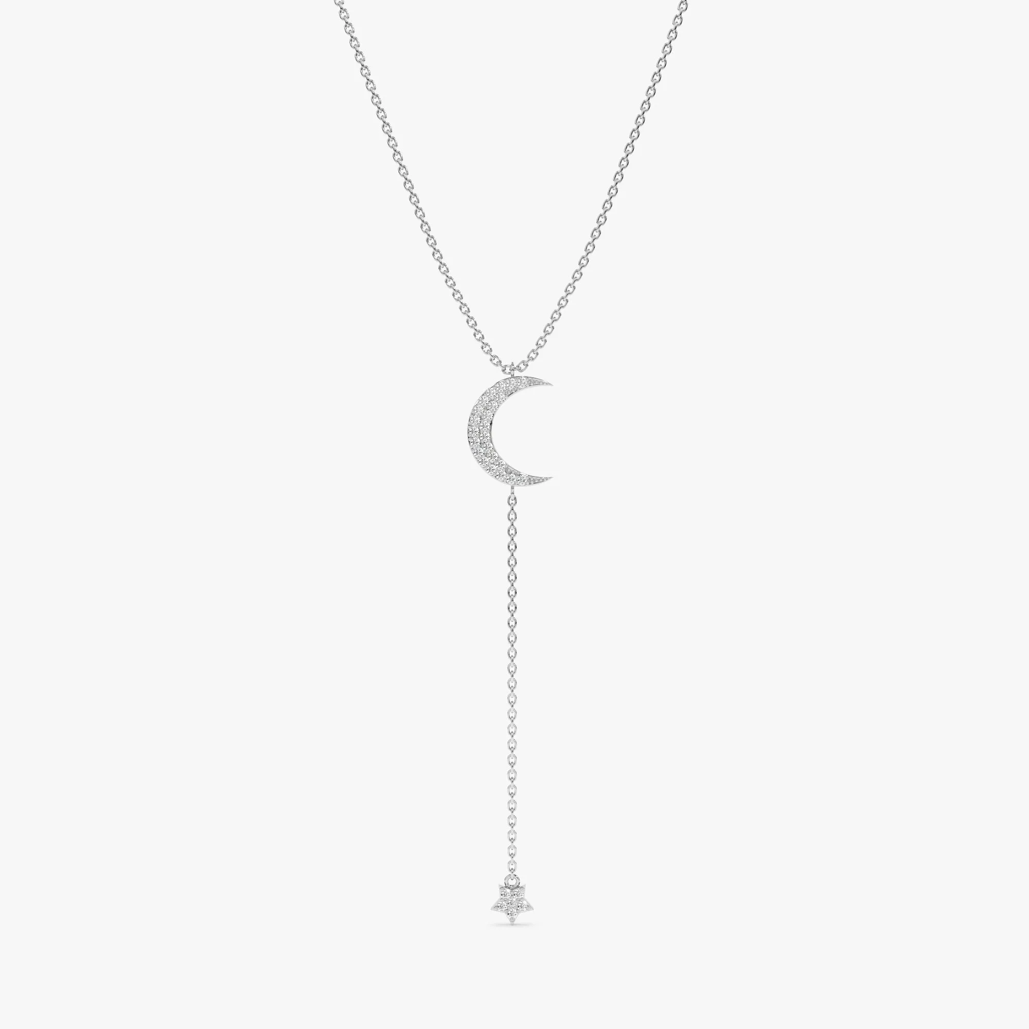 Diamond Moon and Star Lariat Necklace, Astrid