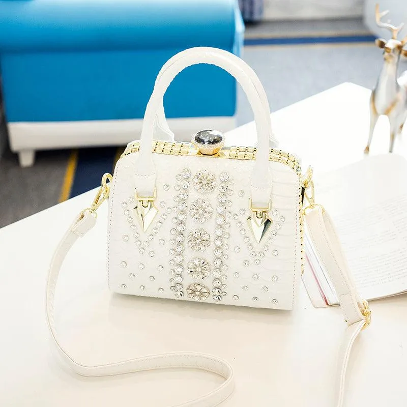 Diamond-studded Single-shoulder Messenger Snake Print Lock Bag