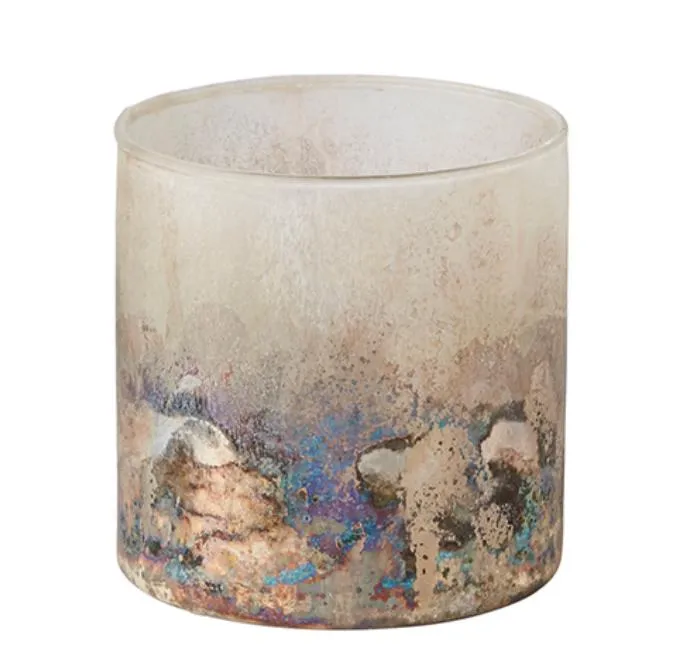 Glass Tealight Holder or Flowerpot with Distressed Finish - Two Sizes