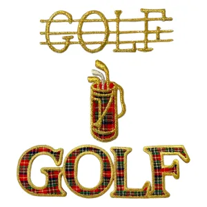 Gold & Plaid Golf Iron On Patches