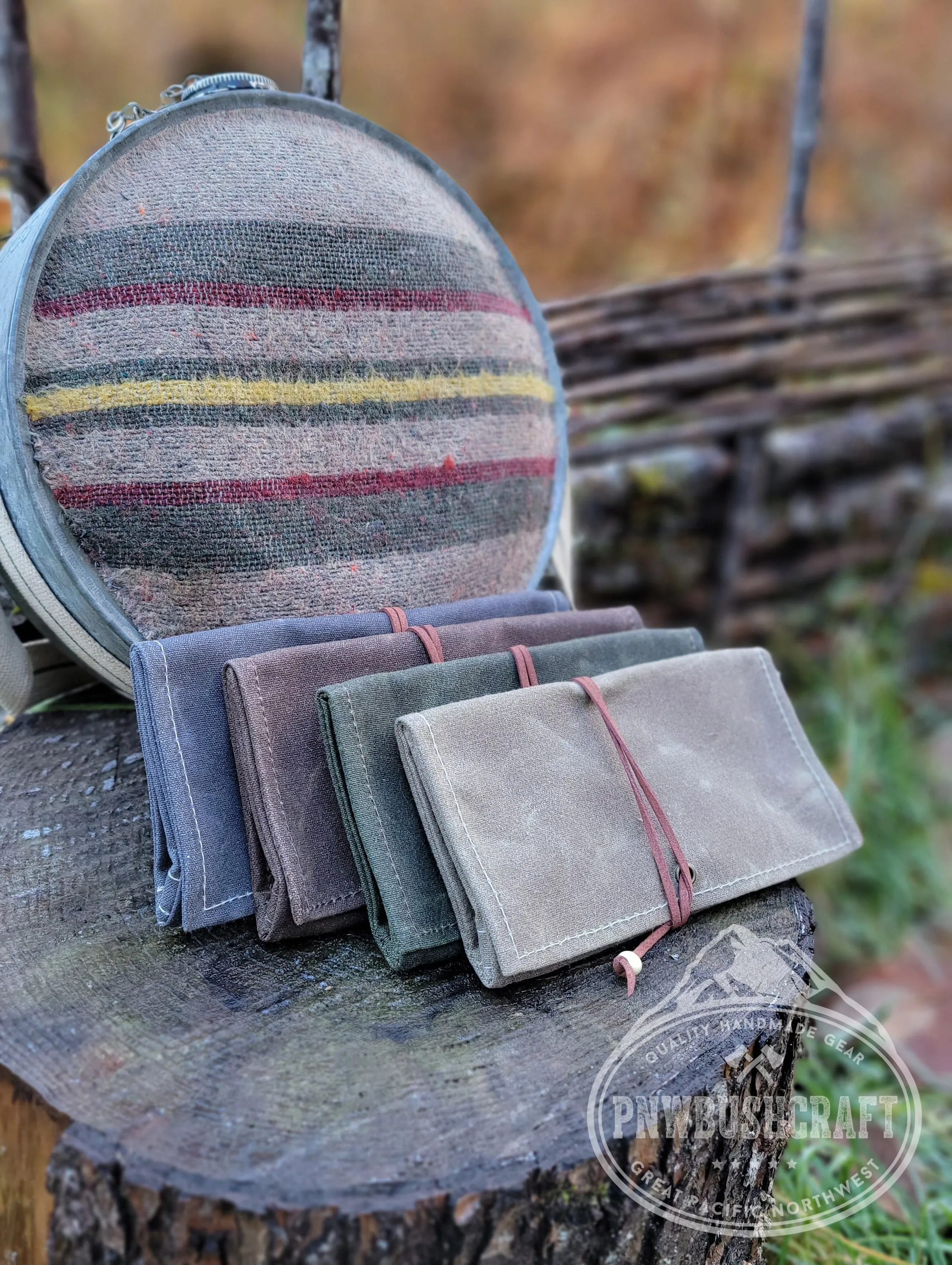 Handy Canvas Roll Up Pouch with Leather Cord