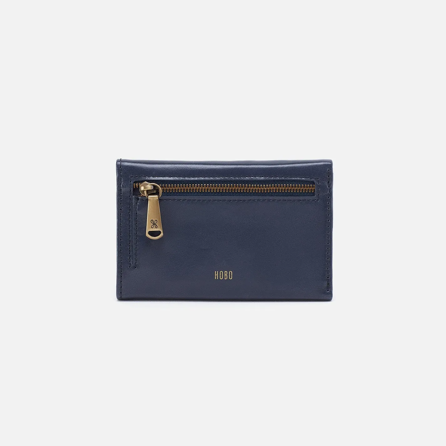 Jill Trifold Wallet In Polished Leather - Blue Stone