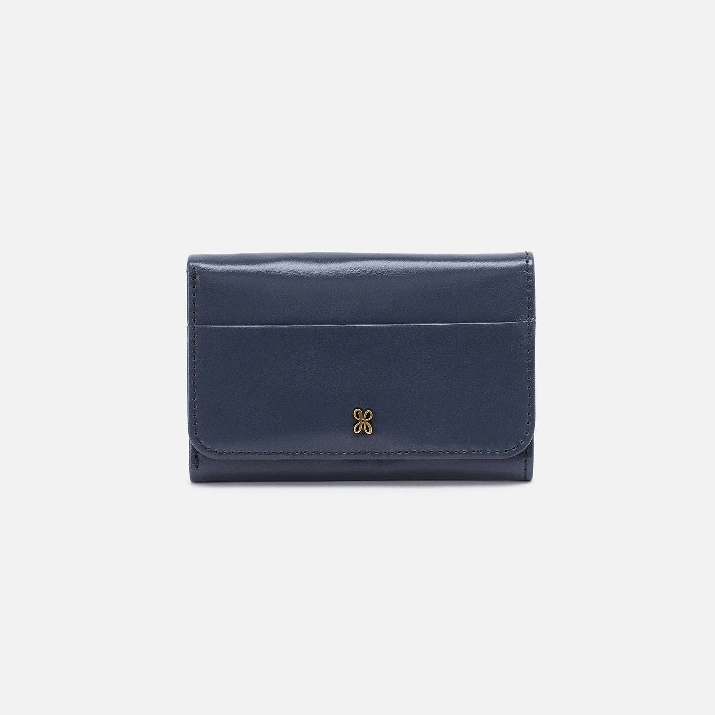 Jill Trifold Wallet In Polished Leather - Blue Stone