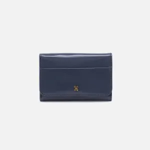 Jill Trifold Wallet In Polished Leather - Blue Stone