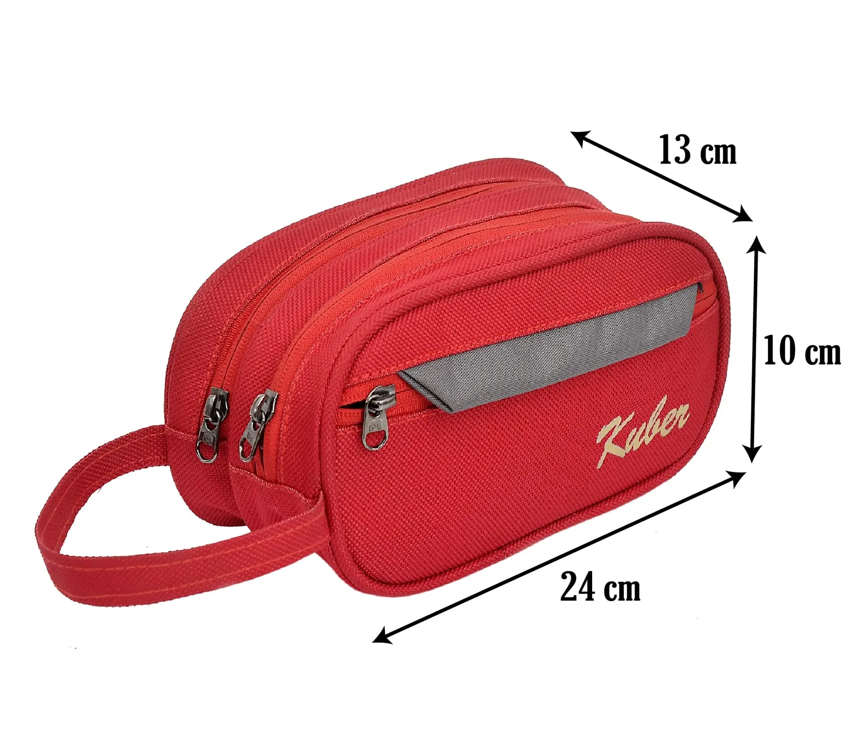 Kuber Industries Multiuses Rexine Travel Toilerty bag/Shaving Kit/Dopp Kit/Cosmetic Bag With 3 Zipper Comparments & Carrying Strip (Red), (49KM0613)