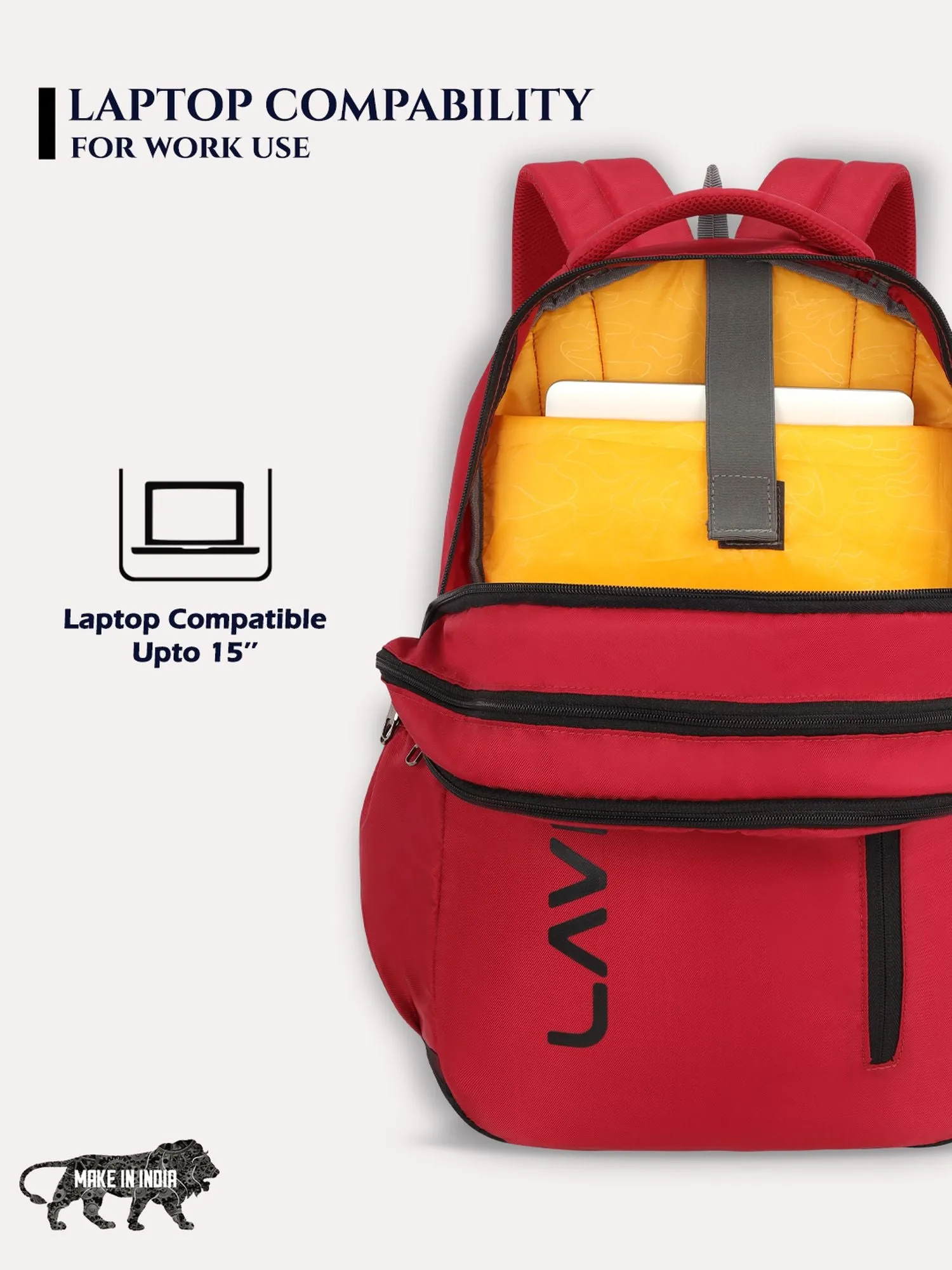 Lavie Sport Engrave 34L Laptop Backpack For Boys & Girls |Unisex Casual Bag for Men & Women Red