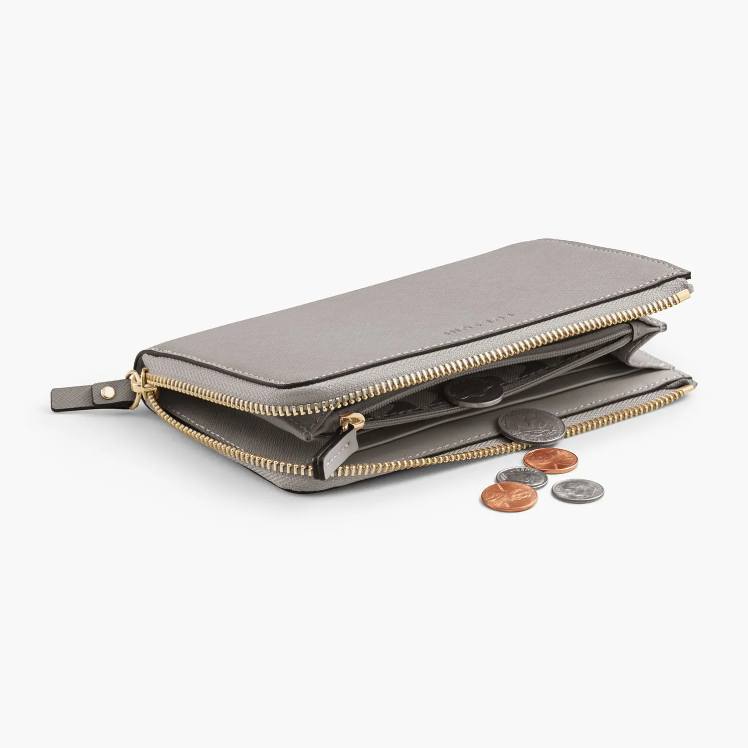 Magnolia Leather Wallet - Saffiano Leather - Light Grey / Gold / Grey