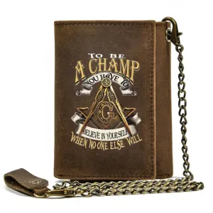 Master Mason Blue Lodge Wallet - Brown Color Genuine Leather With Chain