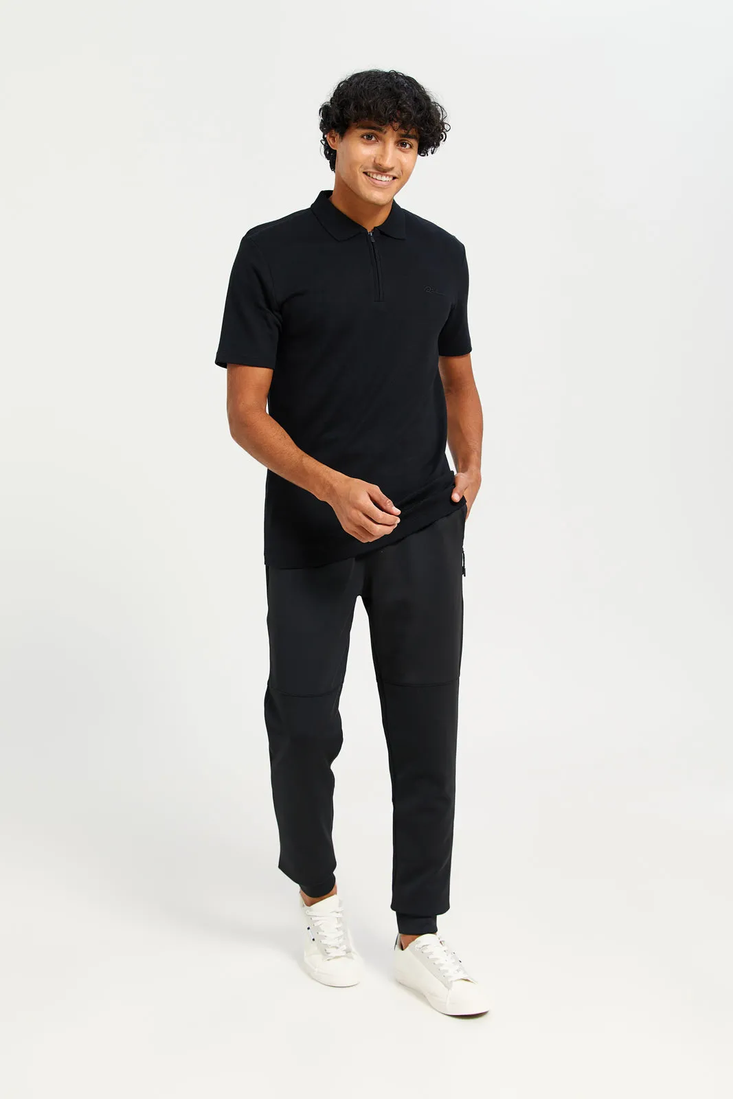 Men Black Jogger Pants With Zip Pockets