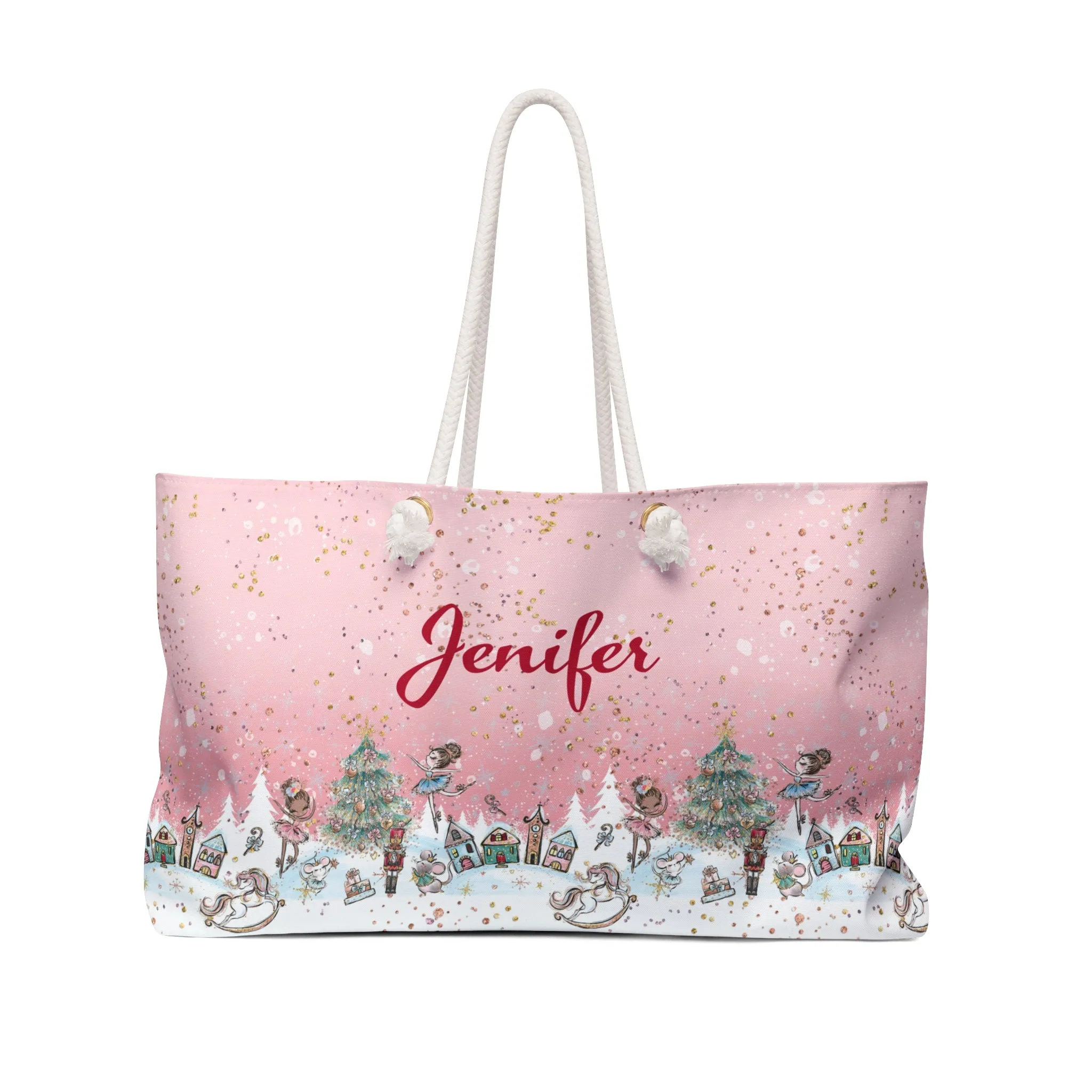 Personalised Weekender Bag, Nutcracker Christmas Pink, Large Weekender Bag, Beach Bag