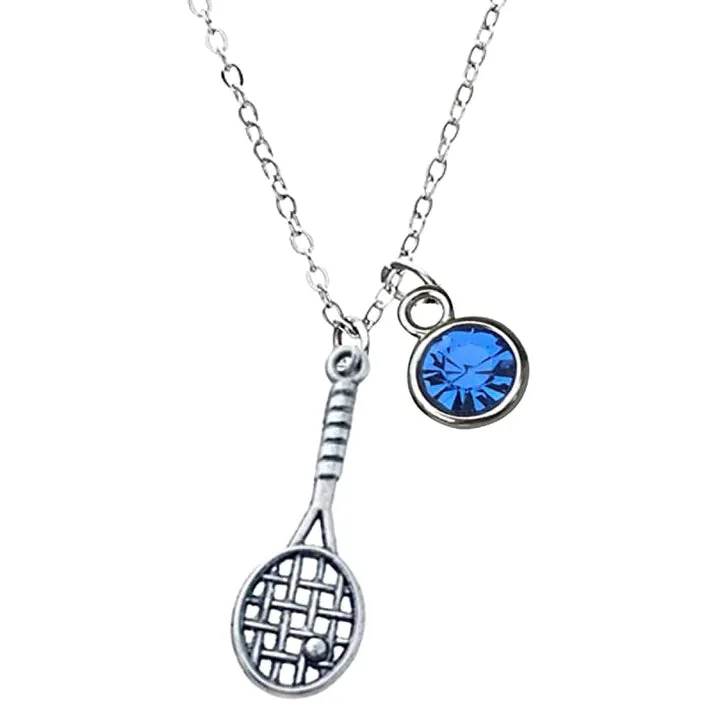 Personalized Tennis Charm Necklace with Birthstone & Letter Charm