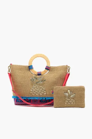 Pineapple Jute Tote With Pouch