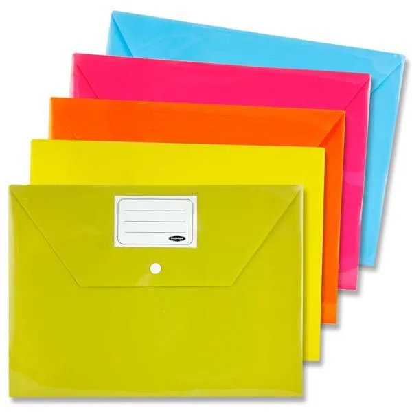 Premier Office Packet of 5 A4 Button Wallets - Bright