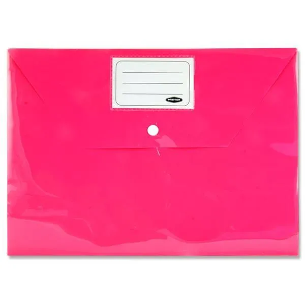 Premier Office Packet of 5 A4 Button Wallets - Bright