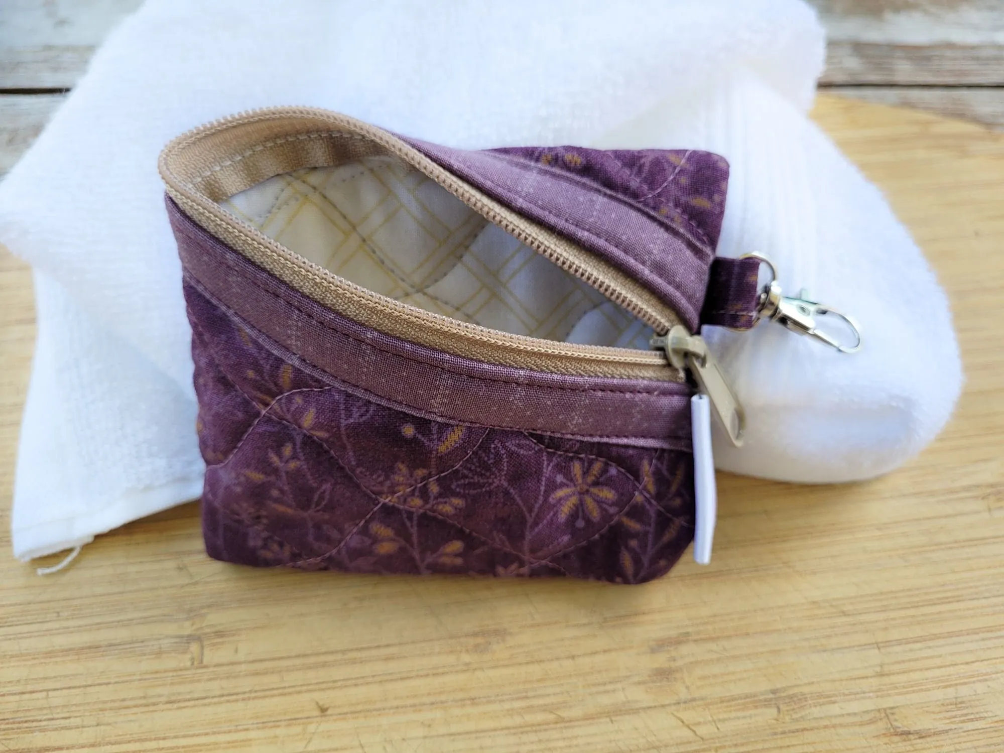 Quilted Zipper Pouch | Small Makeup Bag or Fabric Coin and Card Purse