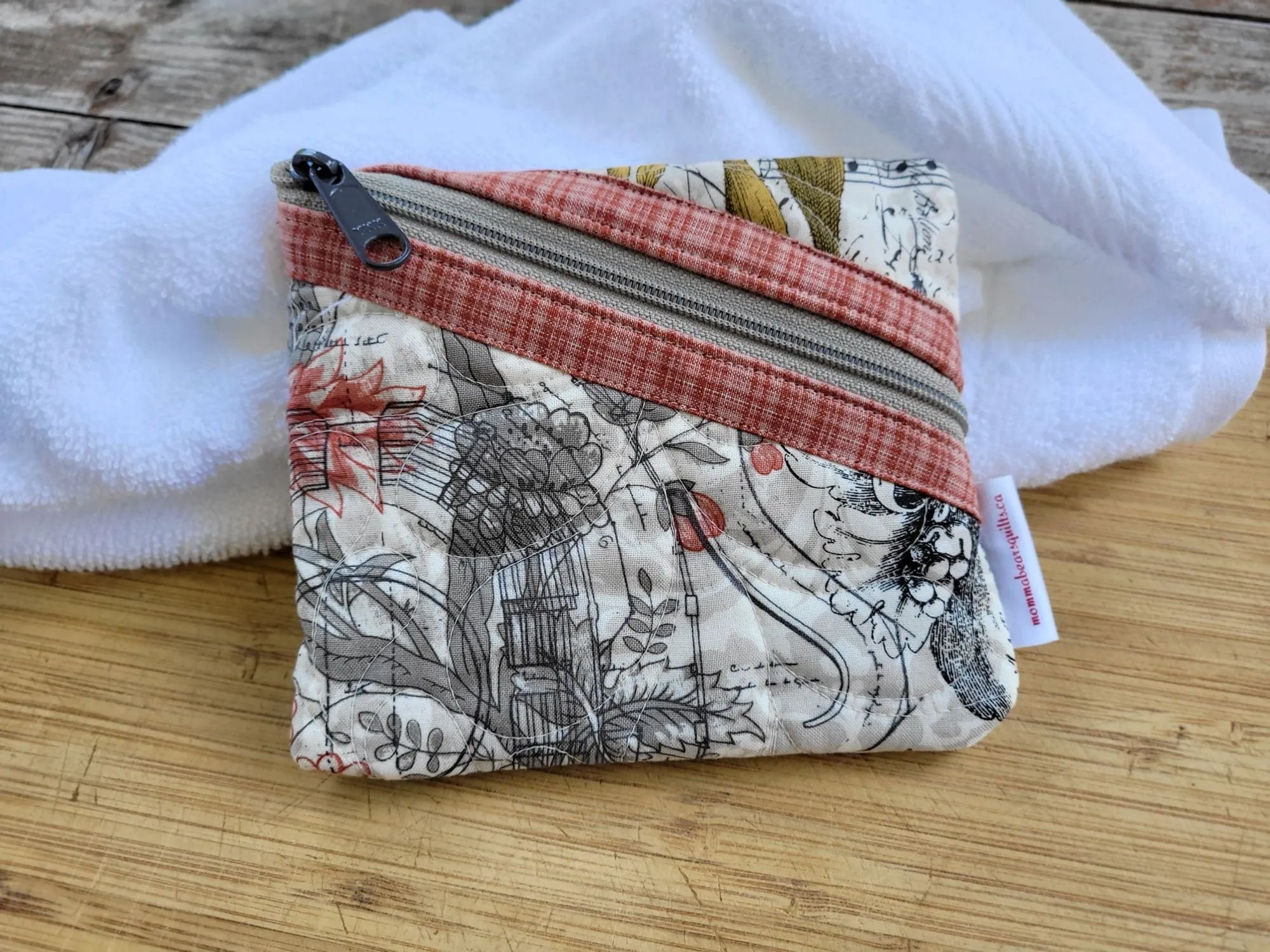 Quilted Zipper Pouch | Small Makeup Bag or Fabric Coin and Card Purse