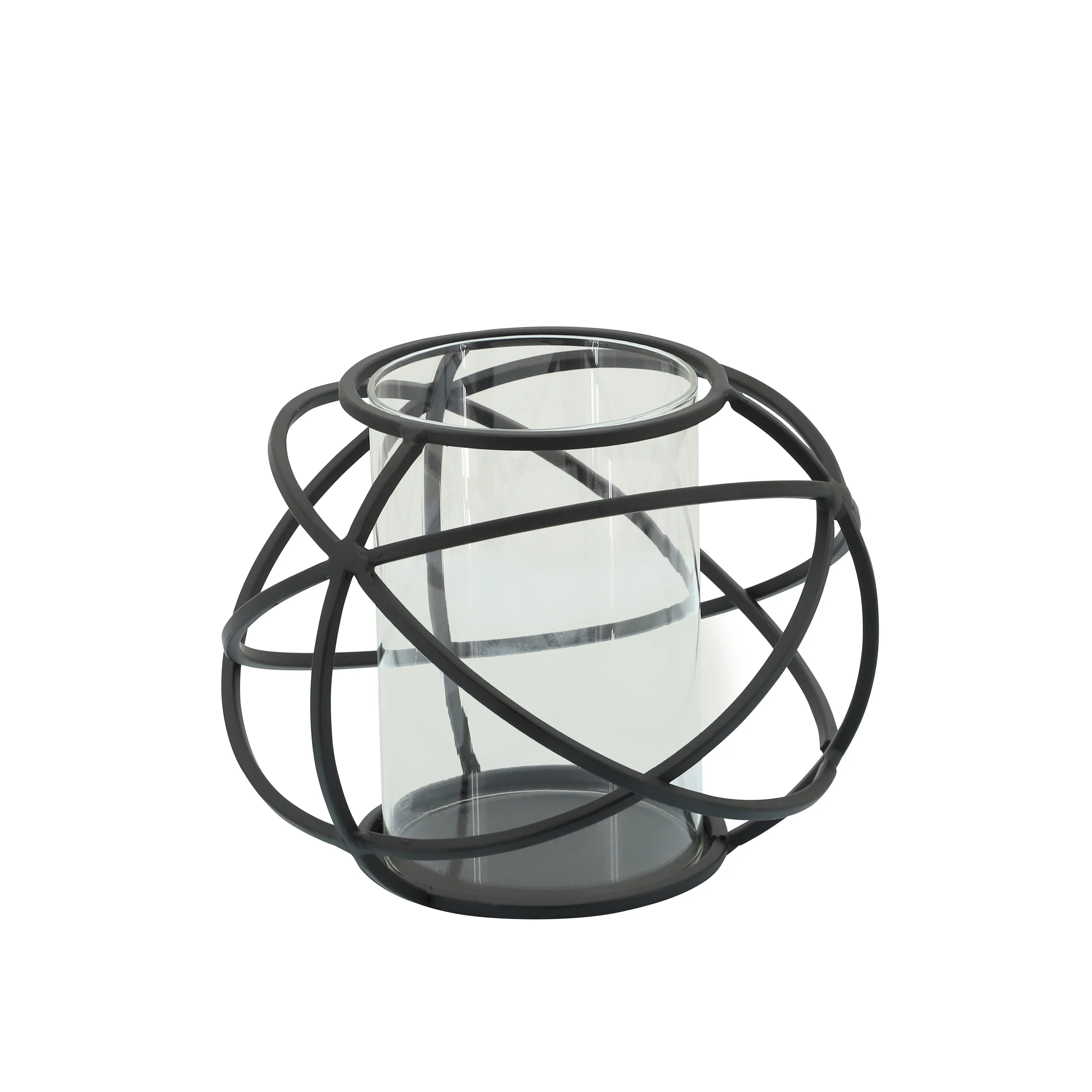 S/2 6" Orb Candle Holder , Black