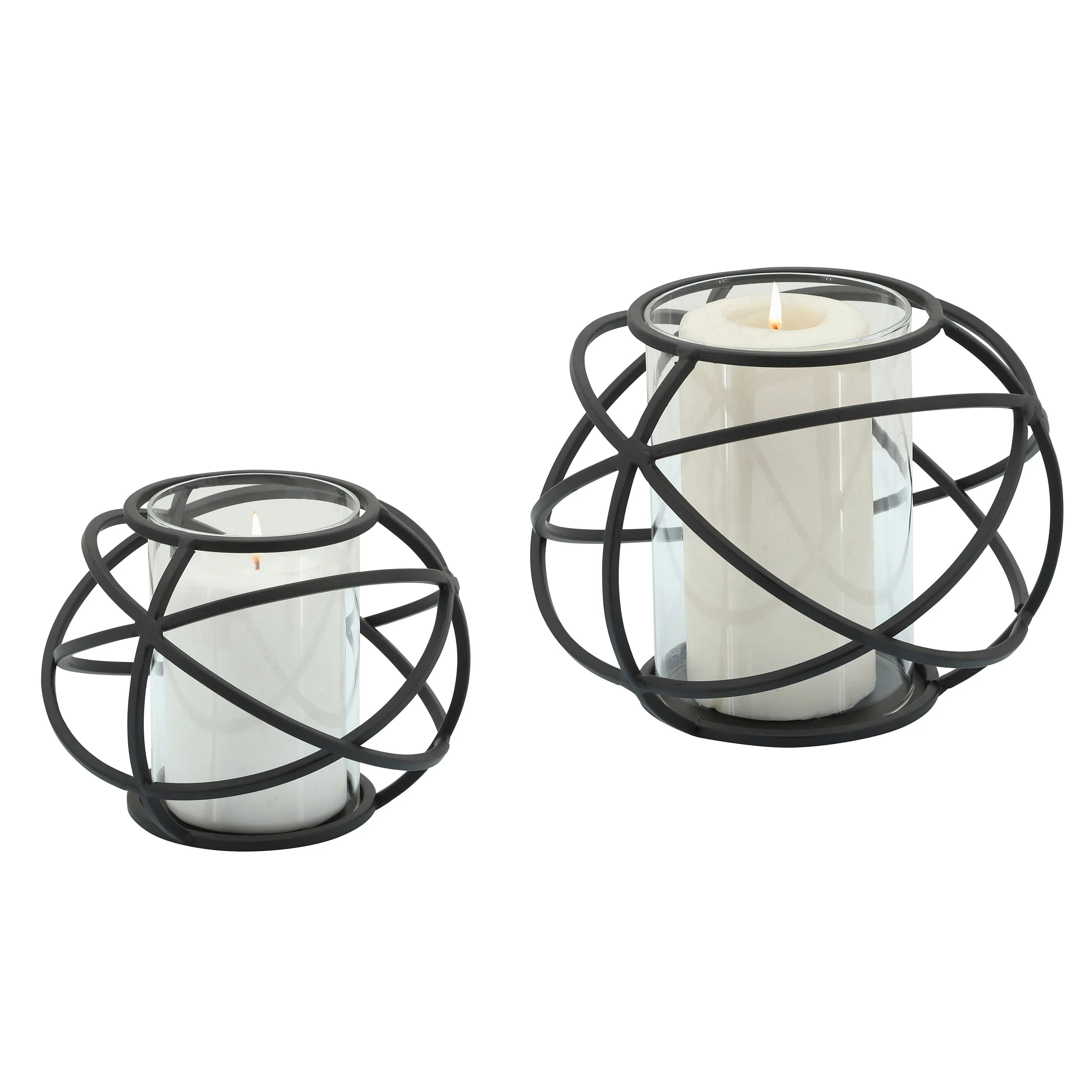 S/2 6" Orb Candle Holder , Black