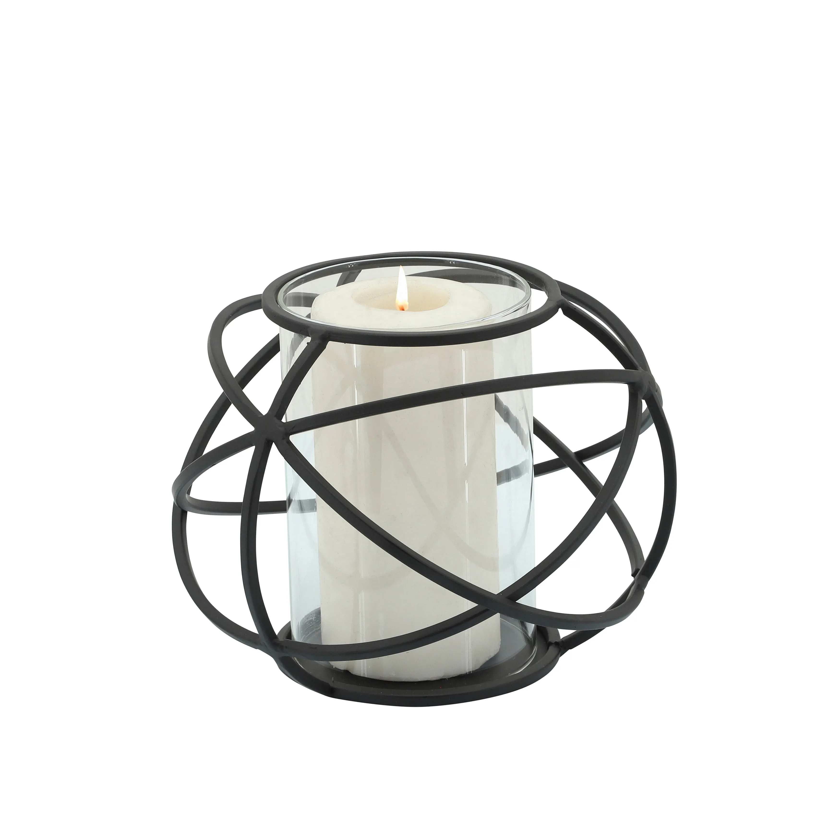 S/2 6" Orb Candle Holder , Black