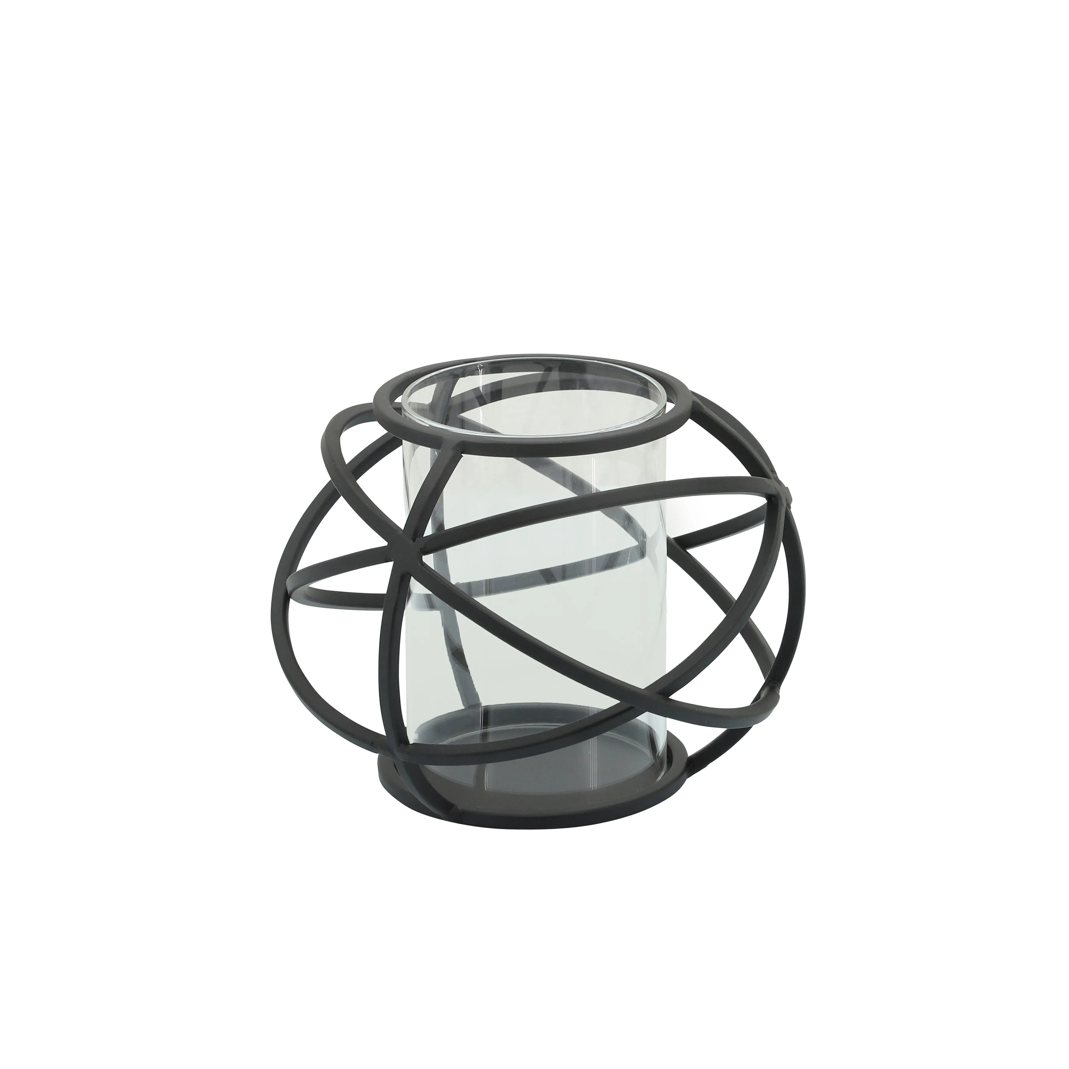 S/2 6" Orb Candle Holder , Black