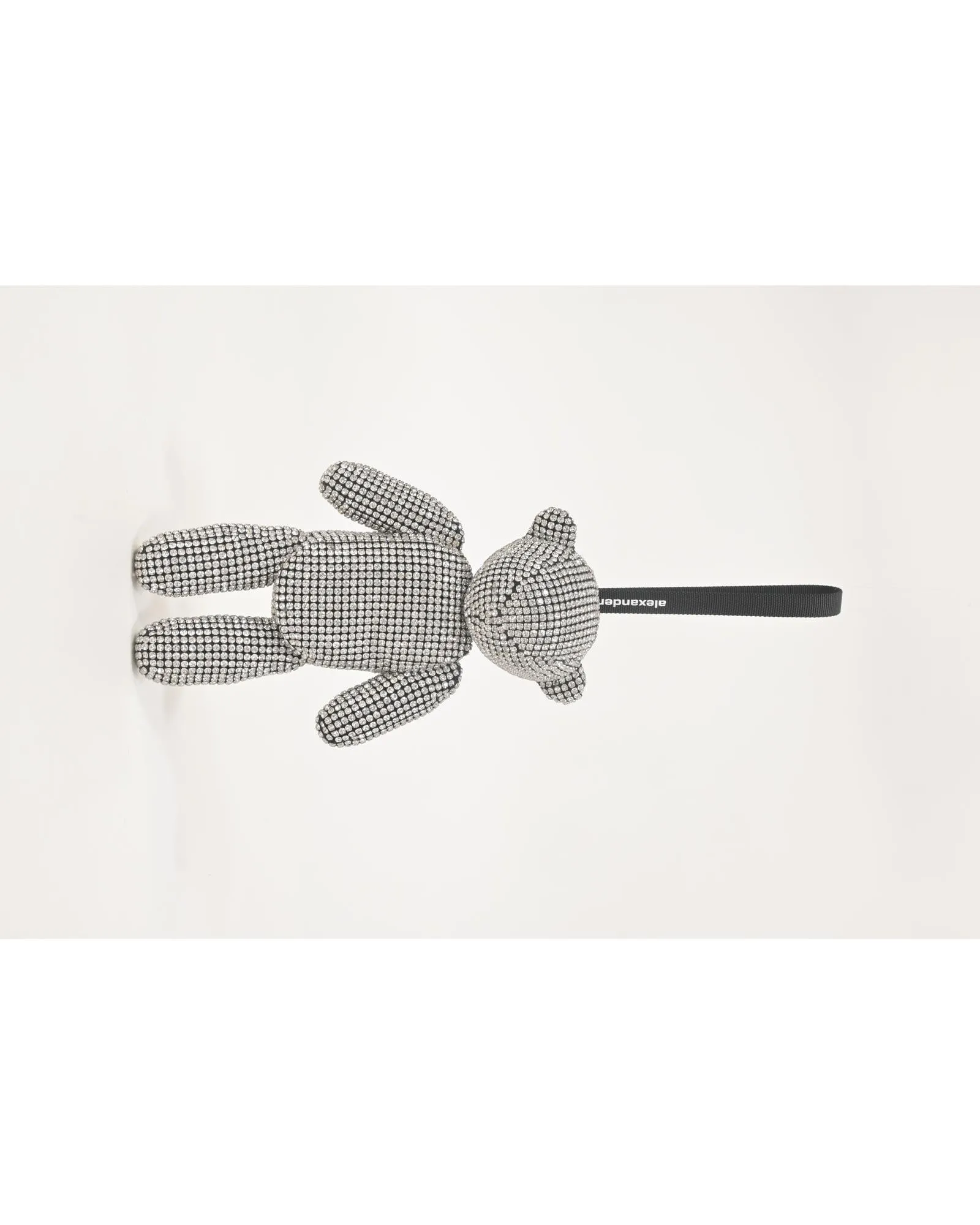 Silver Crystal Mesh Bear-Shaped Wristlet Mini Bag with Detachable Logo Strap