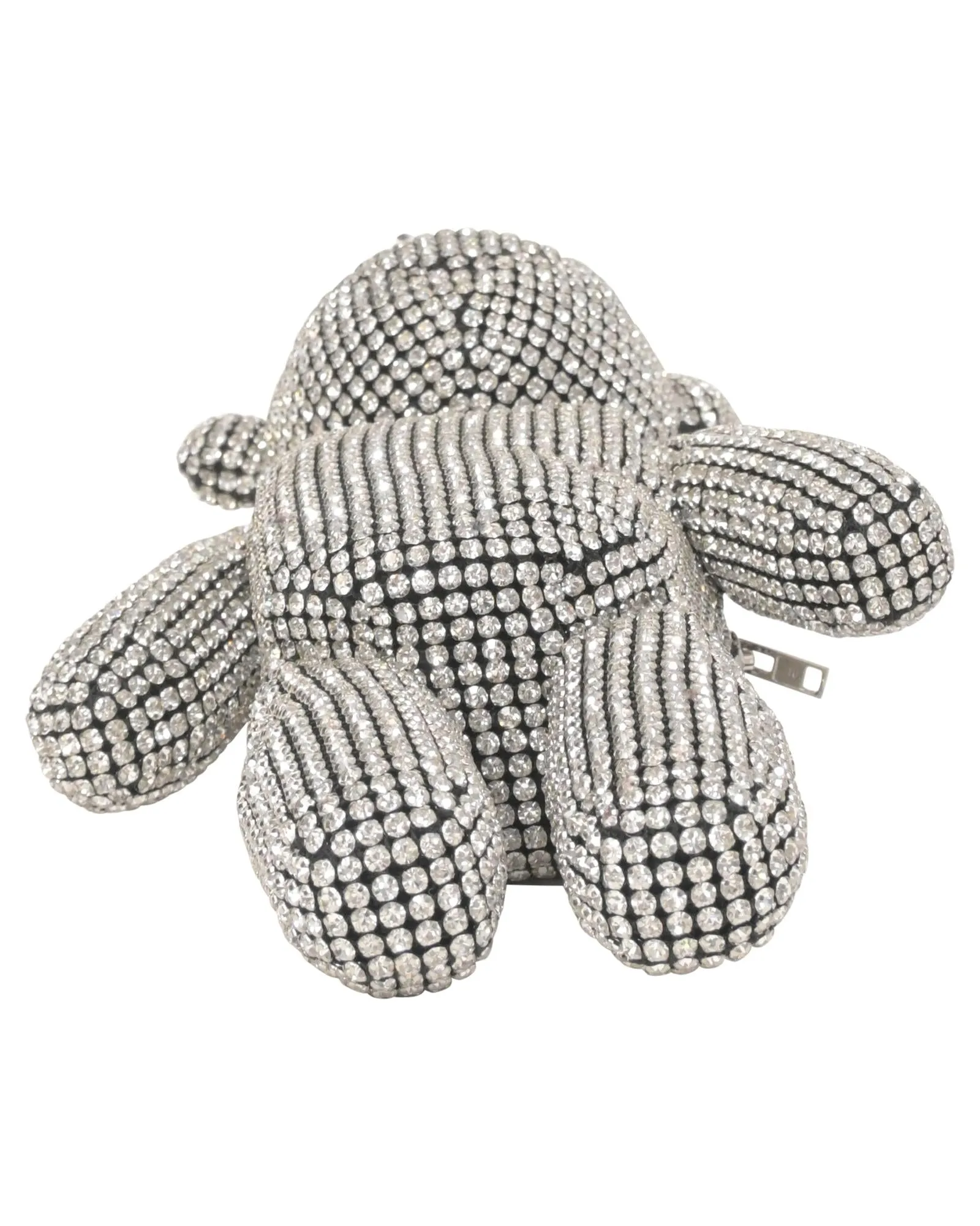 Silver Crystal Mesh Bear-Shaped Wristlet Mini Bag with Detachable Logo Strap