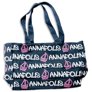 TBAM5 Robin Ruth Tote Bag - MEDIUM - Annapolis Navy with White/Fuchsia