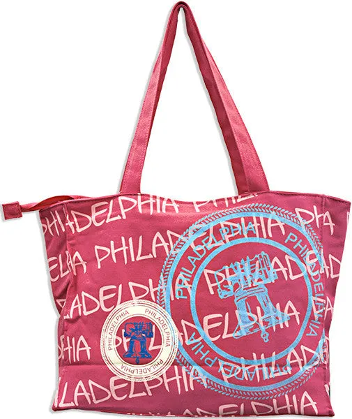 TBPH10 Robin Ruth Tote Bag - MED Philadelphia Stamp FUSCHIA