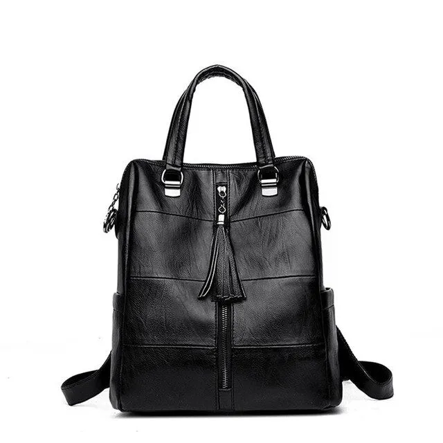 Trendy 3-in-1 Women Leather Preppy Backpack