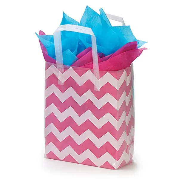 White Chevron Tote Bags - 10 Pack